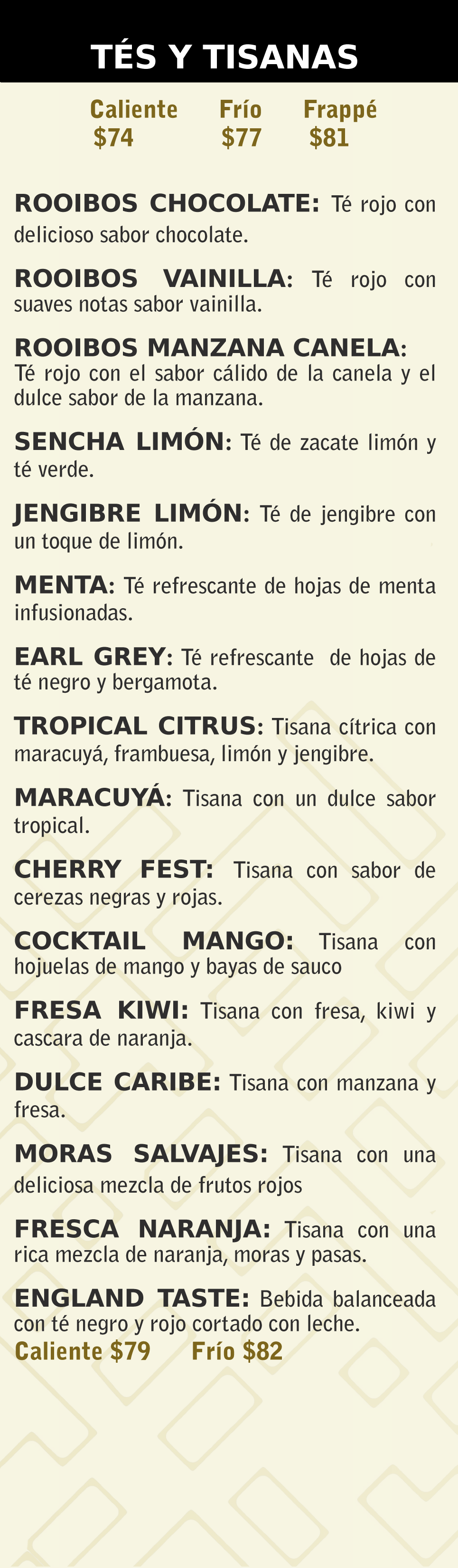 bebidas sin cafe frutales o herbales